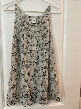 CAbi Terrace Cream Slip A-Line cami with Black Floral Print